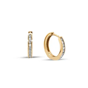 1.00CT Channel Set Round Diamond Hoop Earrings in 10K Yellow Gold