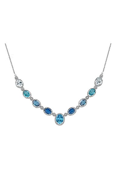 10K White Gold BLUE TOPAZ, KYANITE, LONDON BLUE TOPAZ, APATITE, AQUAMARINE Necklace