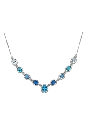 10K White Gold BLUE TOPAZ, KYANITE, LONDON BLUE TOPAZ, APATITE, AQUAMARINE Necklace