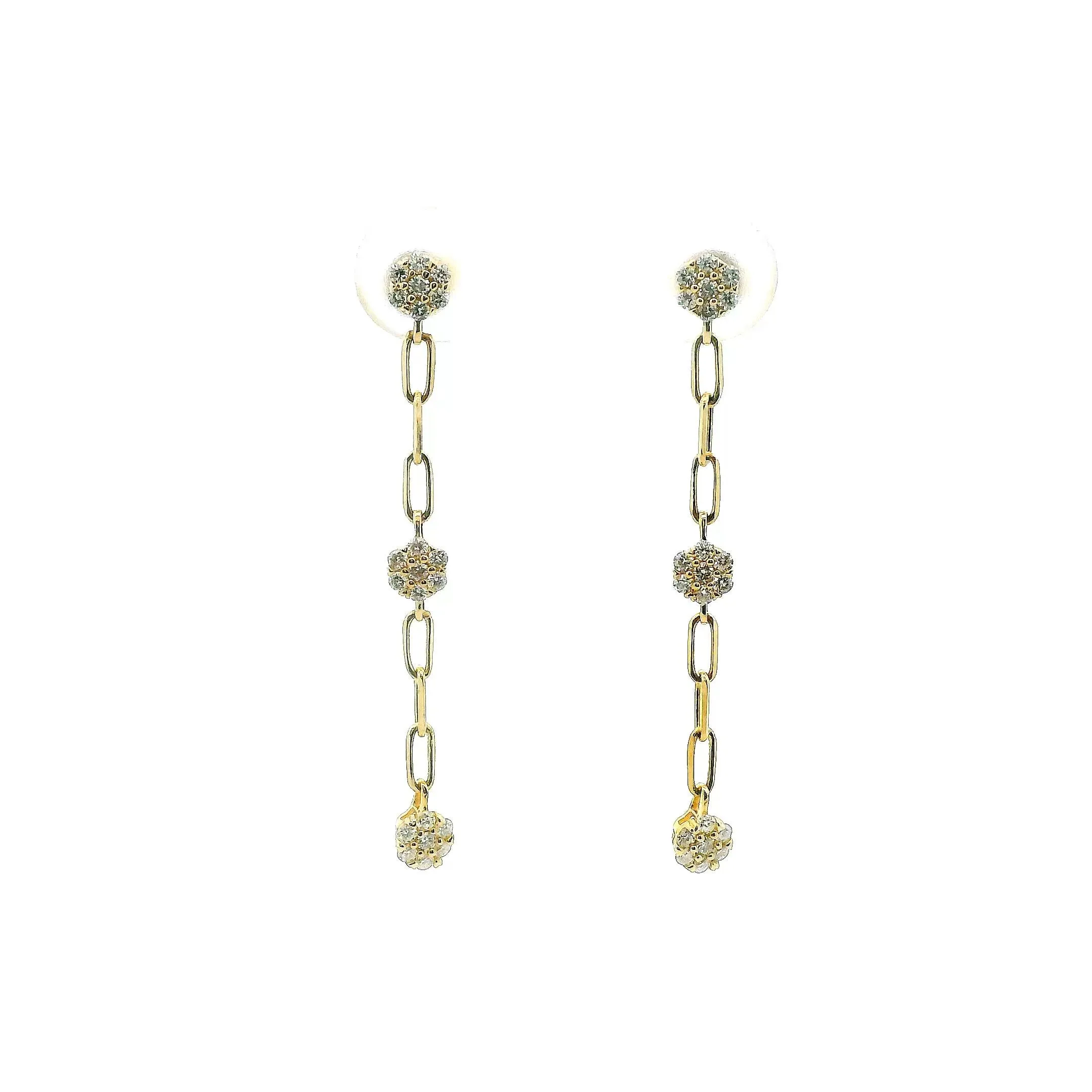 14K Yellow Gold 0.33cttw. Diamond Cluster Oval Link Dangle Stud Earrings