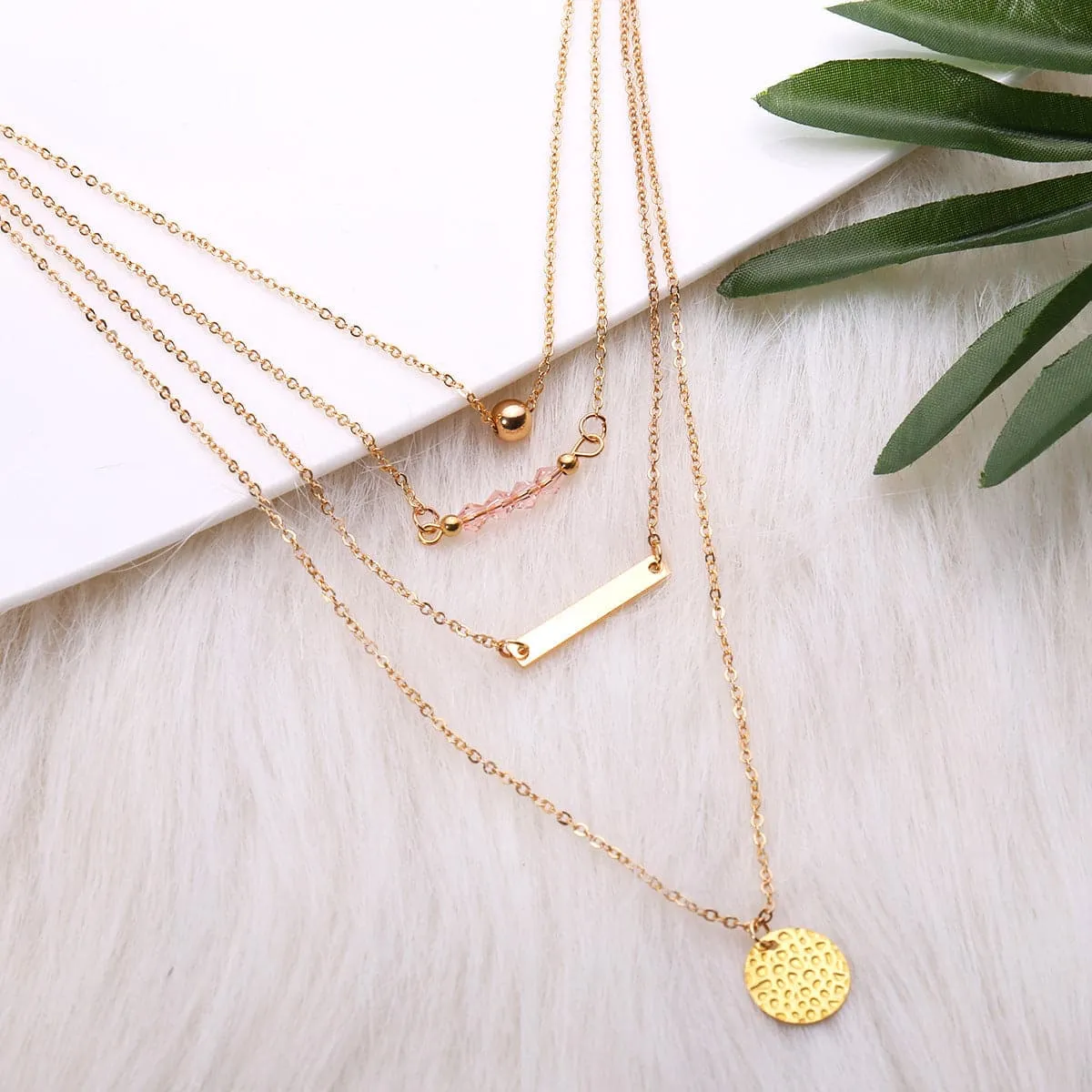 18K Gold-Plated Bar & Beaded Layered Pendant Necklace