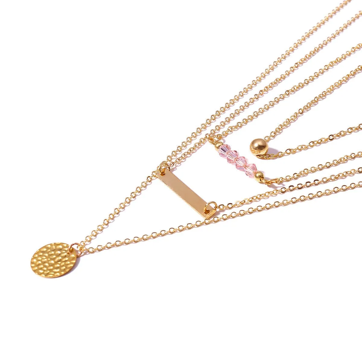 18K Gold-Plated Bar & Beaded Layered Pendant Necklace