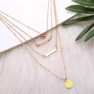 18K Gold-Plated Bar & Beaded Layered Pendant Necklace