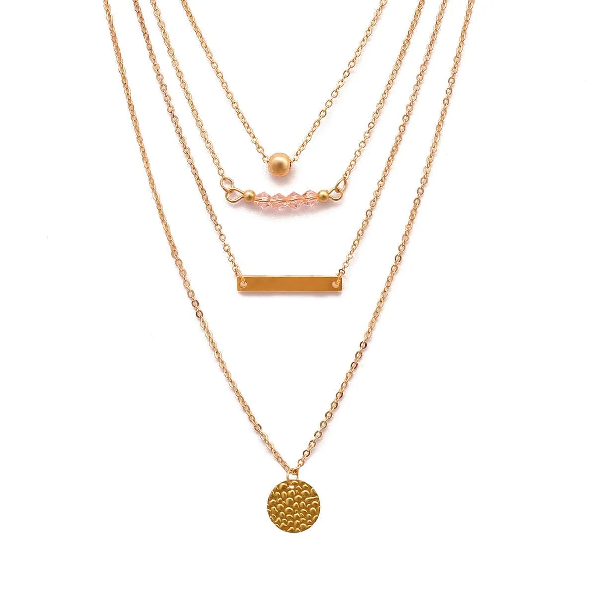 18K Gold-Plated Bar & Beaded Layered Pendant Necklace