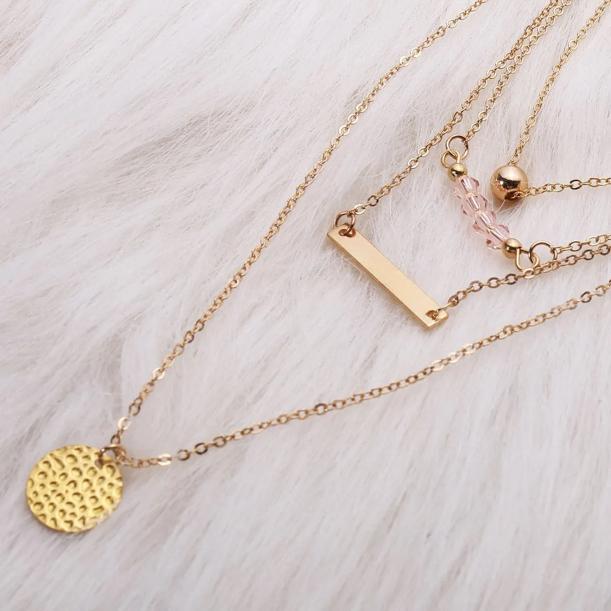 18K Gold-Plated Bar & Beaded Layered Pendant Necklace