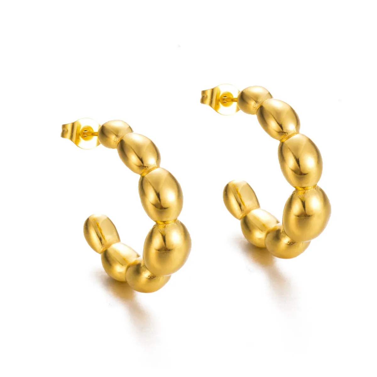 18K Gold-Plated Bead Hoop Earrings