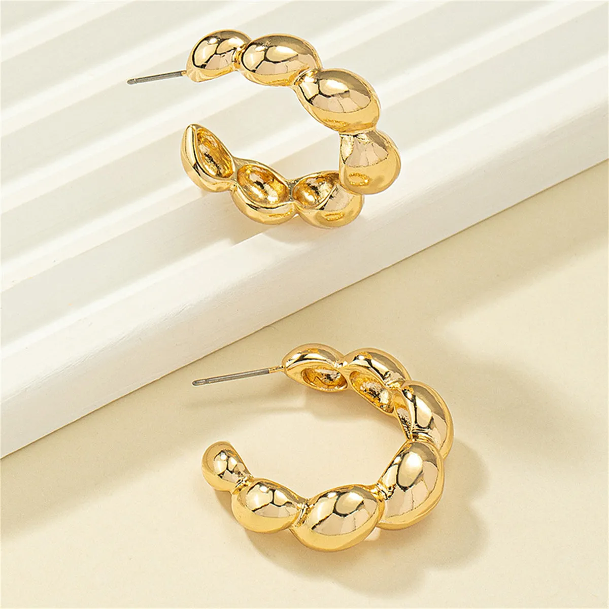18K Gold-Plated Bead Hoop Earrings