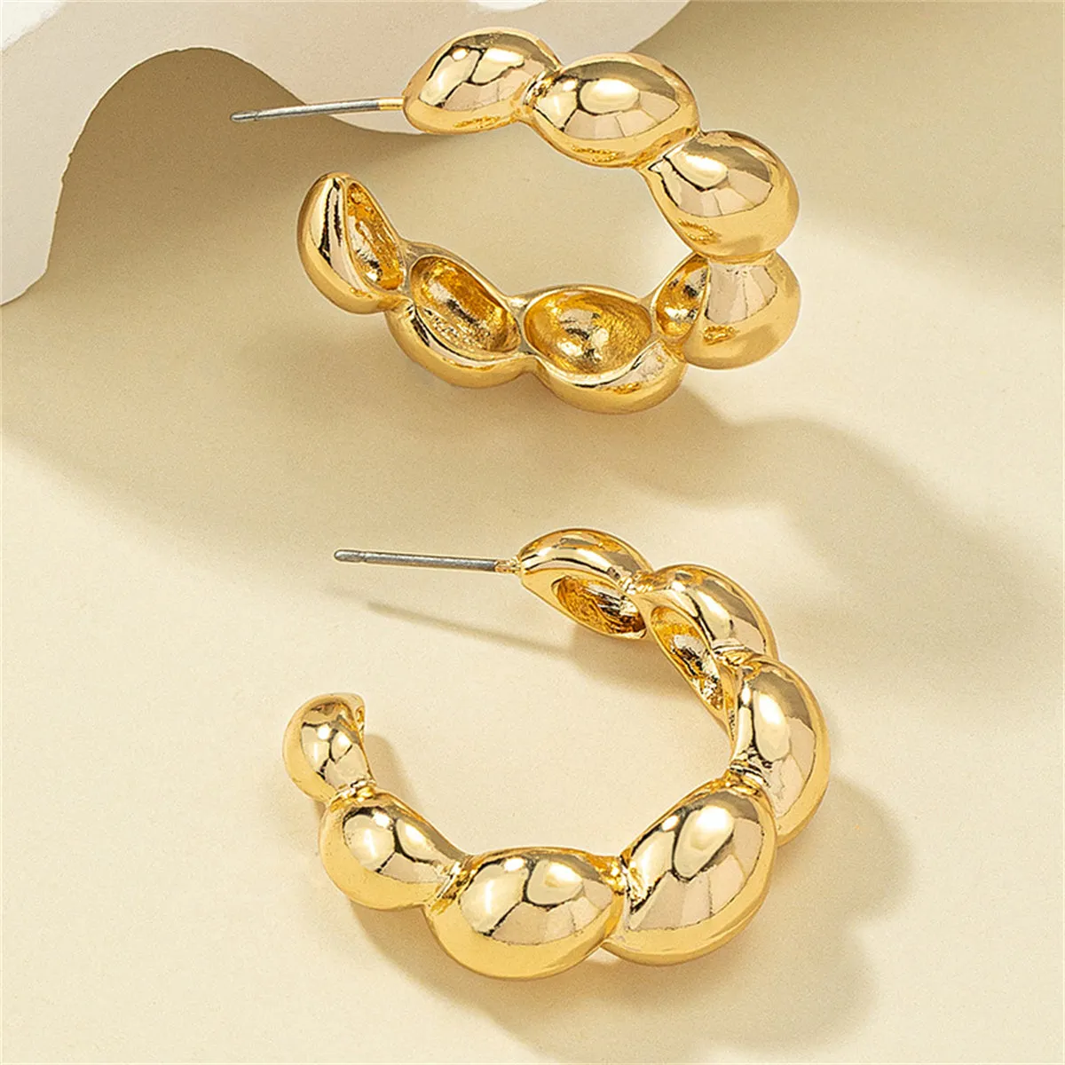 18K Gold-Plated Bead Hoop Earrings