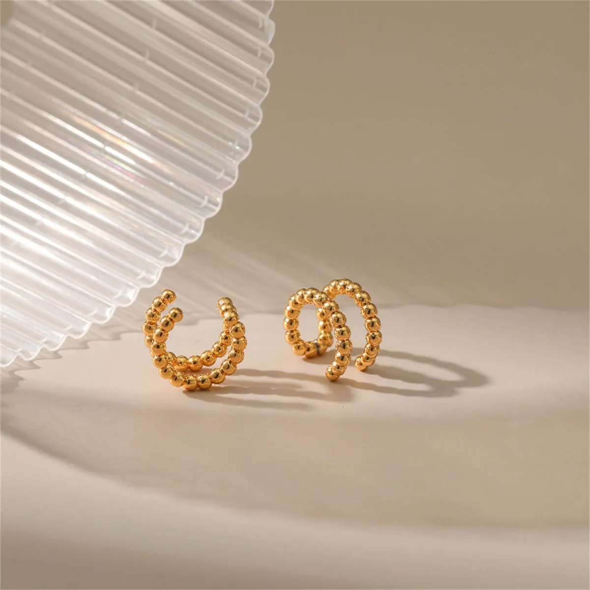 18K Gold-Plated Bead Layered Ear Cuffs