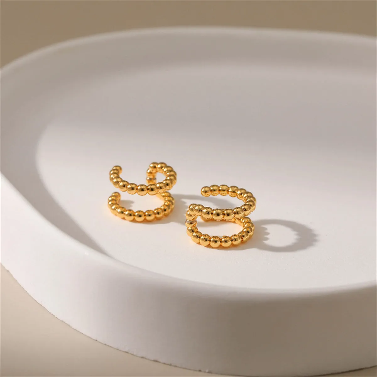18K Gold-Plated Bead Layered Ear Cuffs