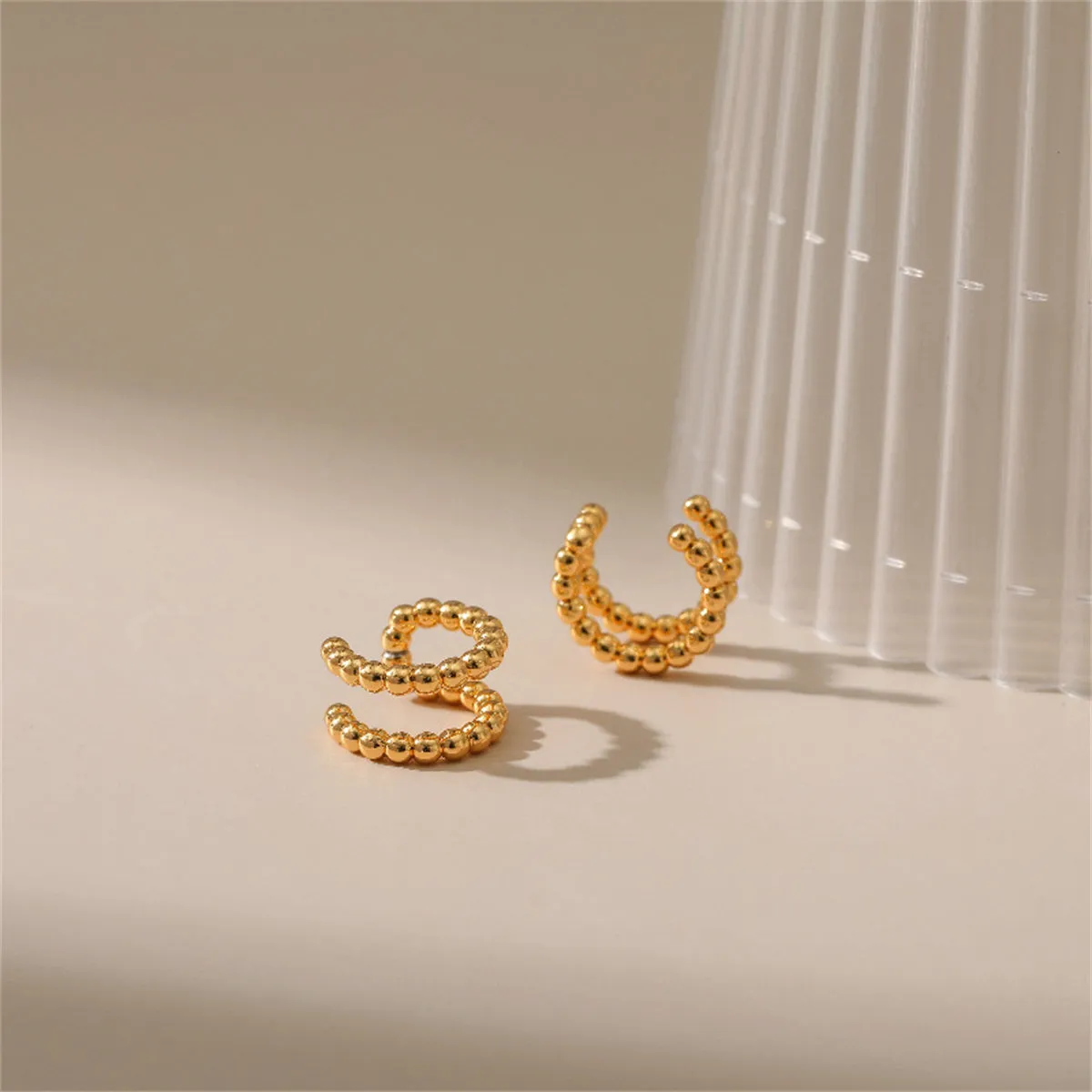 18K Gold-Plated Bead Layered Ear Cuffs