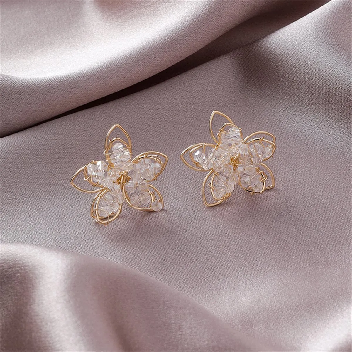 18K Gold-Plated Beaded Floral Stud Earrings