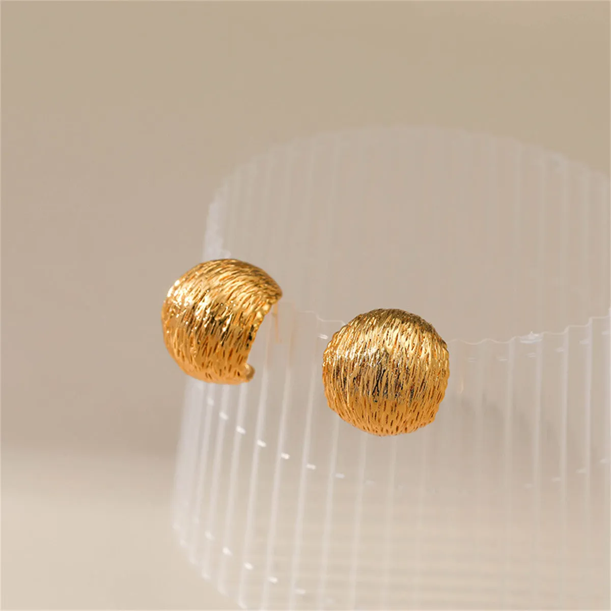 18K Gold-Plated Brushed Curved Round Stud Earrings
