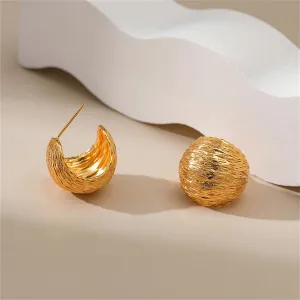18K Gold-Plated Brushed Curved Round Stud Earrings