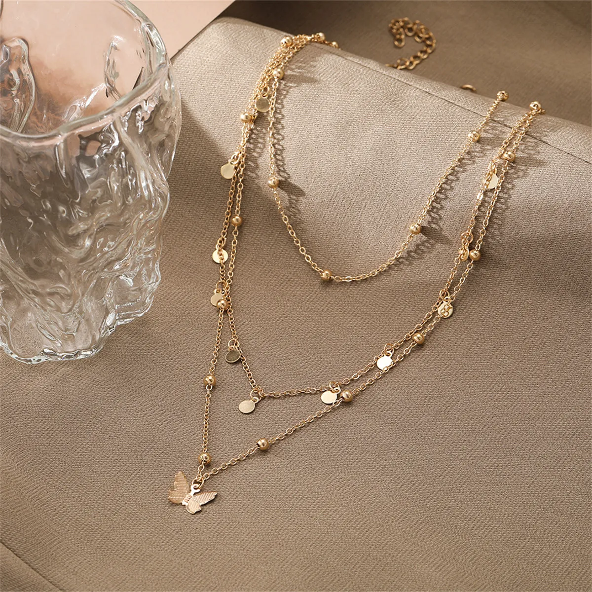 18K Gold-Plated Butterfly Layered Station Necklace