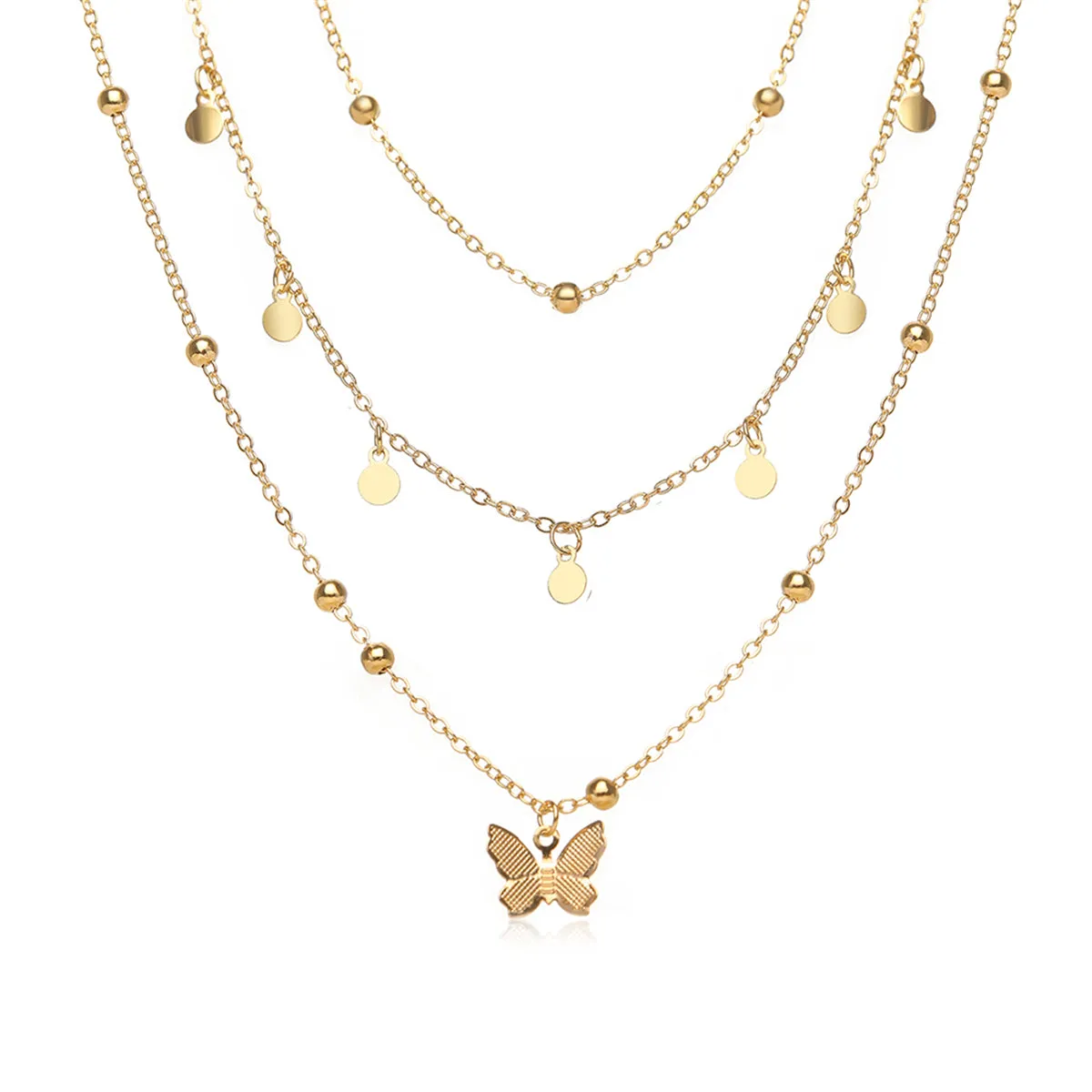 18K Gold-Plated Butterfly Layered Station Necklace
