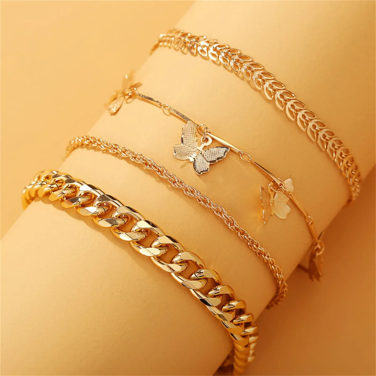 18K Gold-Plated Butterfly Station Bracelet Set
