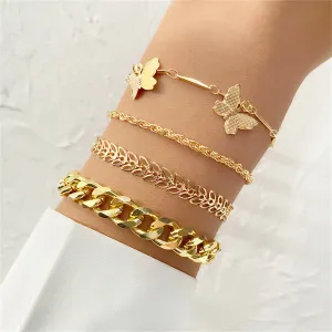 18K Gold-Plated Butterfly Station Bracelet Set