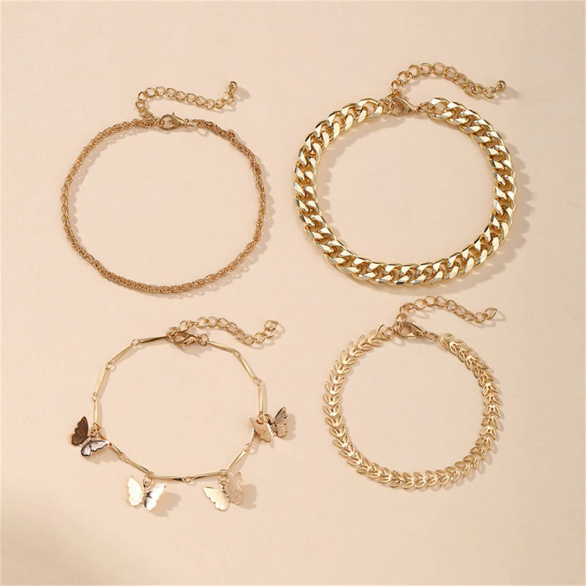 18K Gold-Plated Butterfly Station Bracelet Set