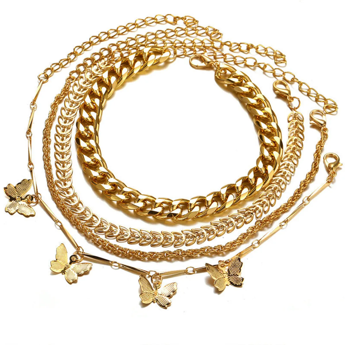 18K Gold-Plated Butterfly Station Bracelet Set