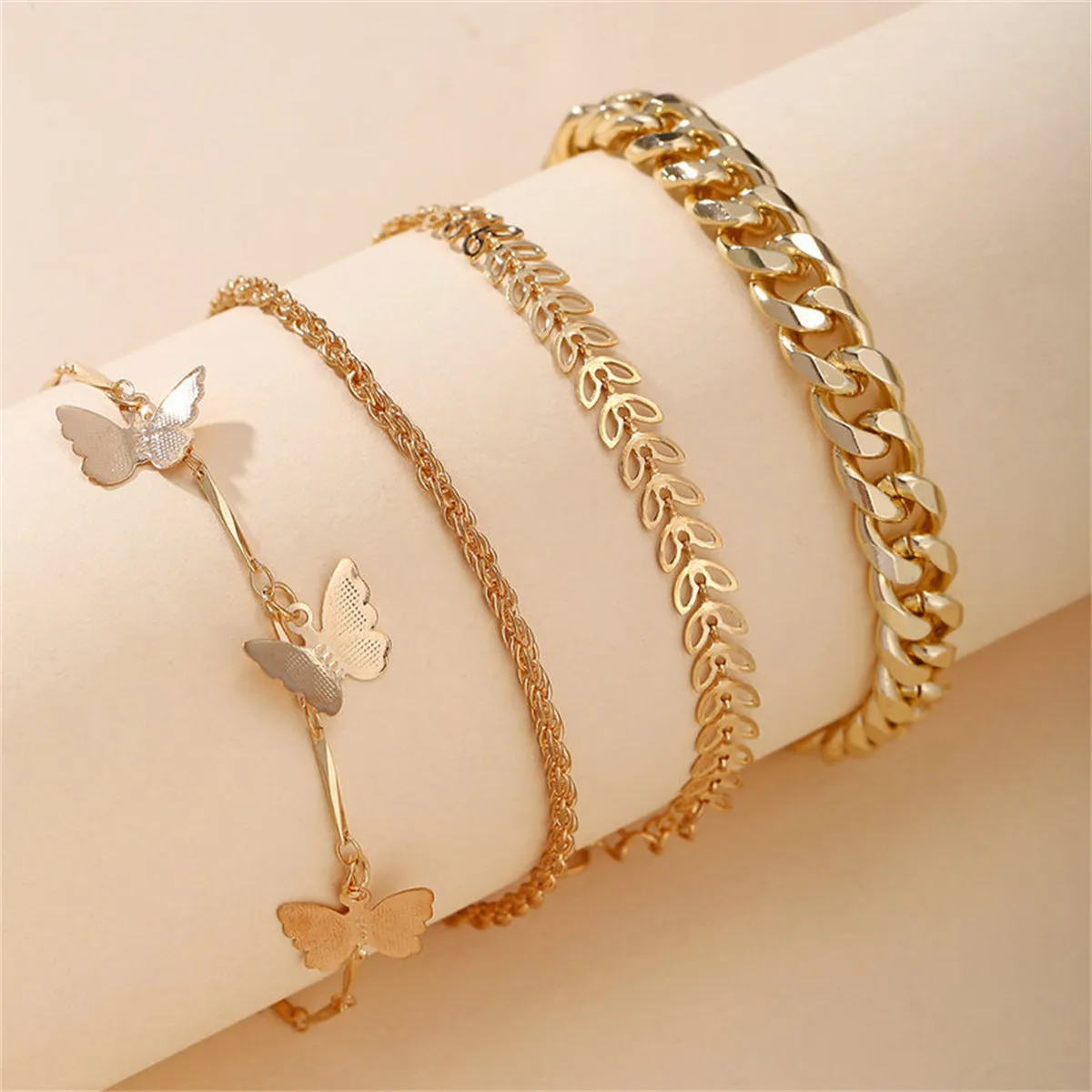 18K Gold-Plated Butterfly Station Bracelet Set