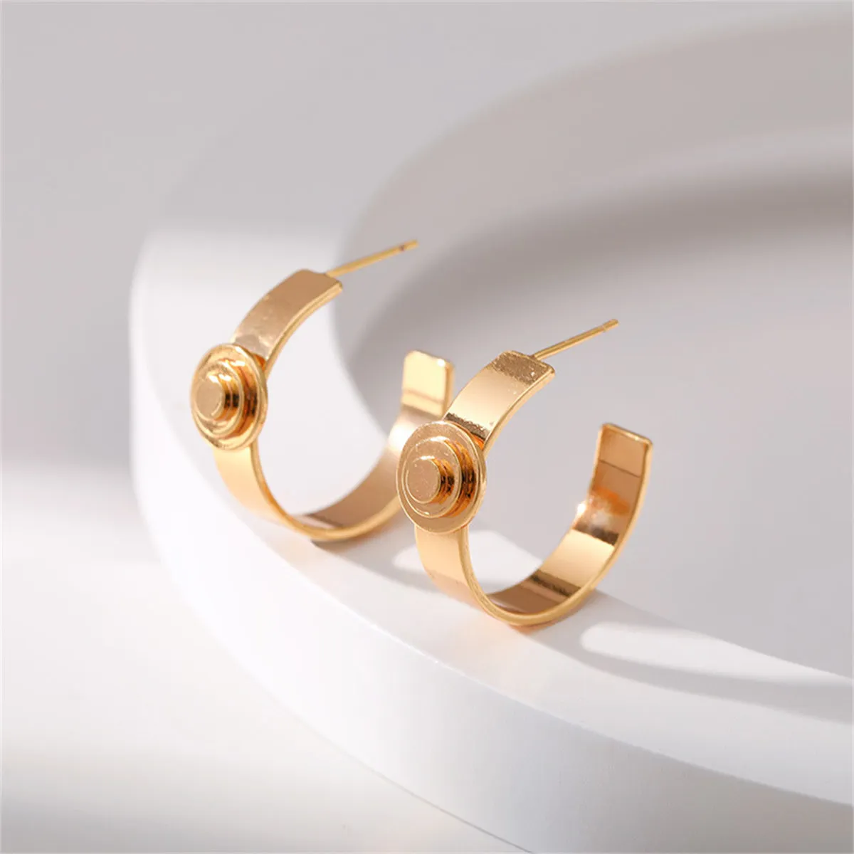18K Gold-Plated Button Huggie Earrings