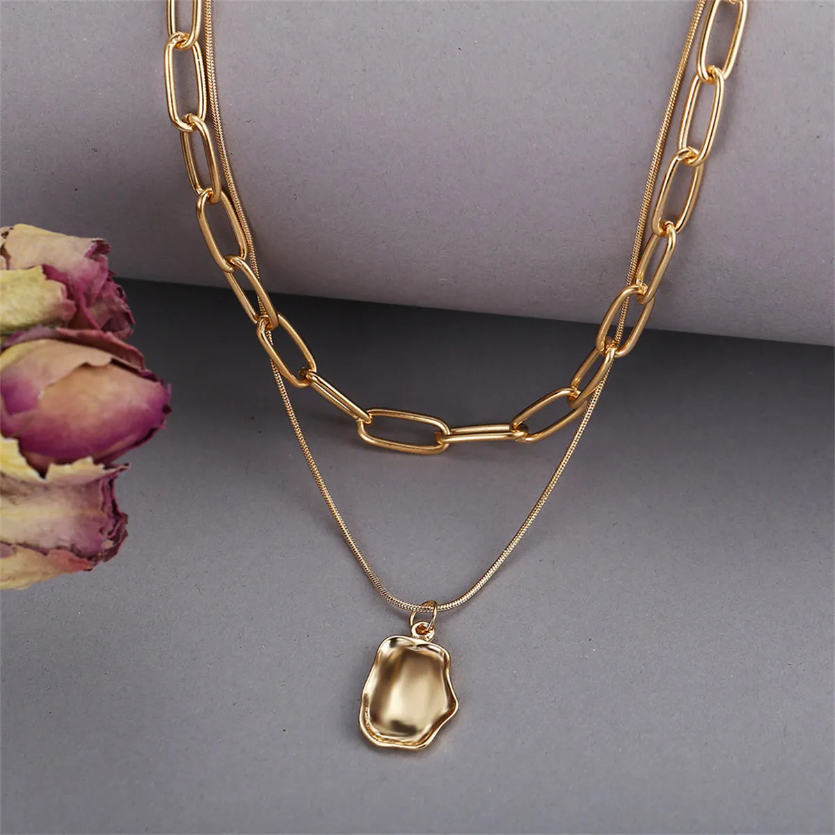 18K Gold-Plated Cable Chain Layered Pendant Necklace