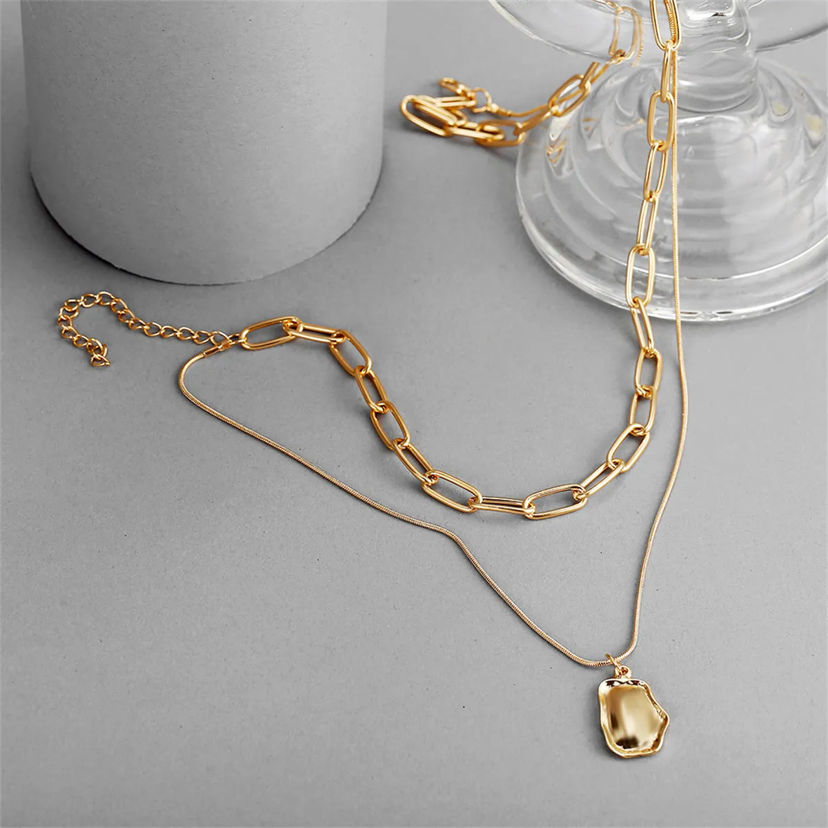 18K Gold-Plated Cable Chain Layered Pendant Necklace