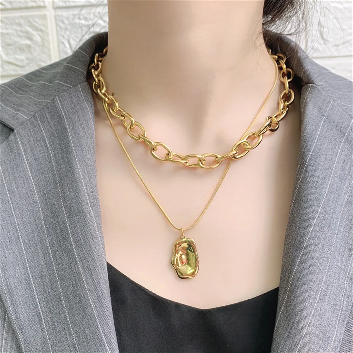 18K Gold-Plated Cable Chain Layered Pendant Necklace