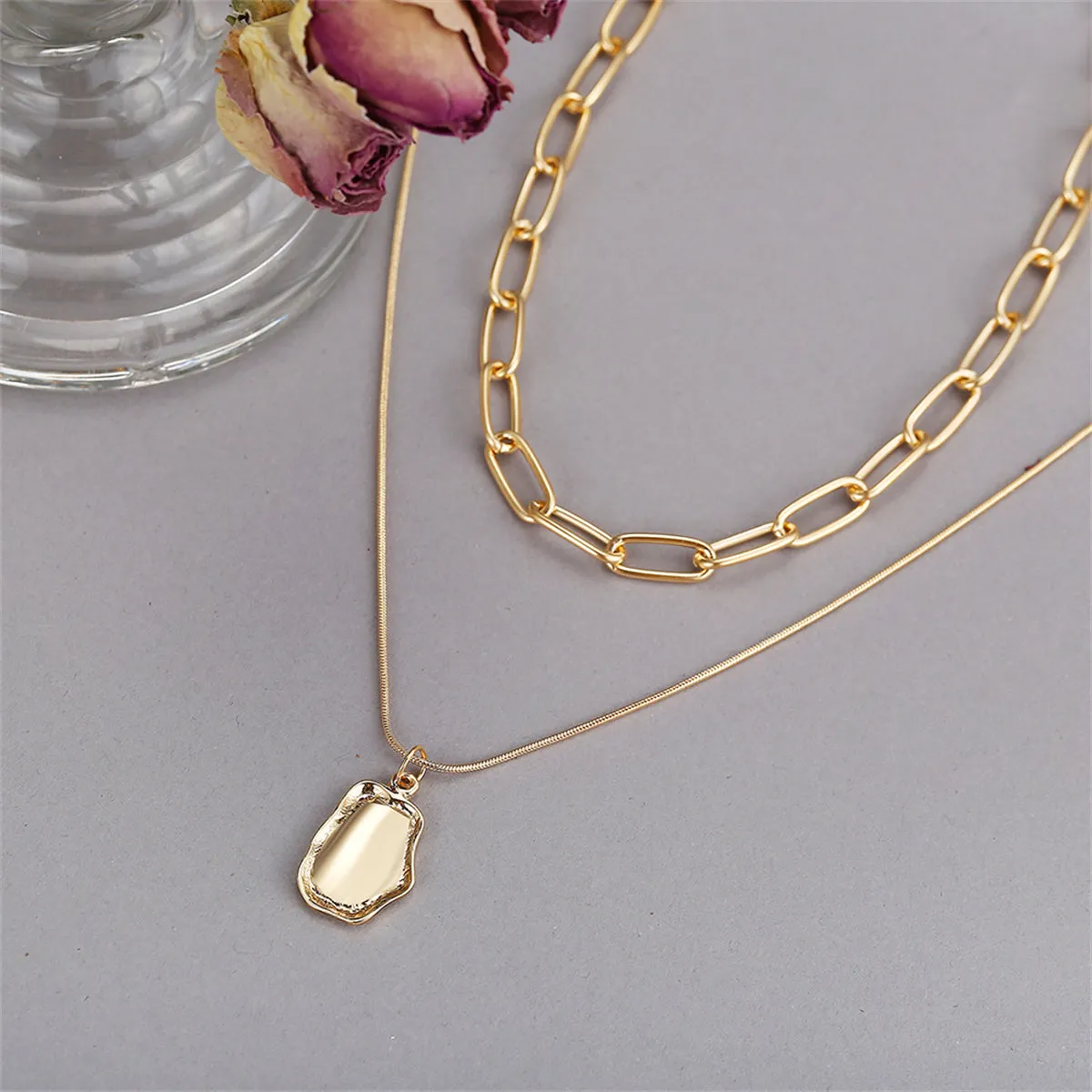 18K Gold-Plated Cable Chain Layered Pendant Necklace