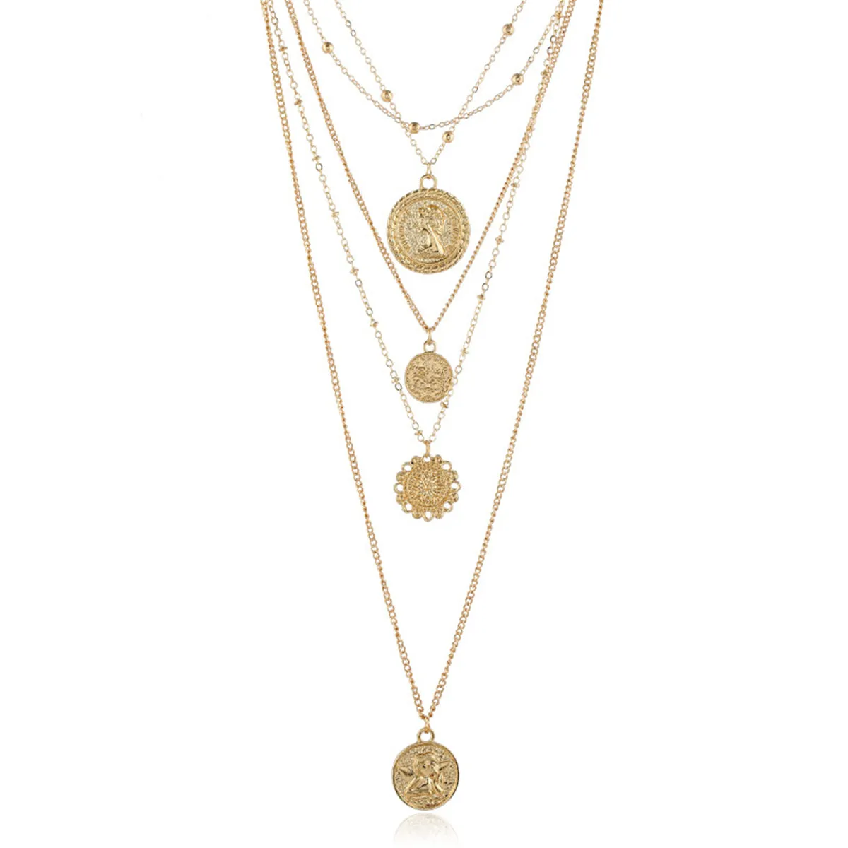 18K Gold-Plated Coin Layered Pendant Necklace