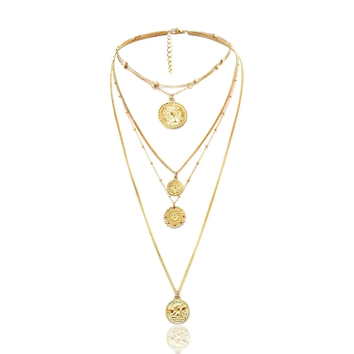 18K Gold-Plated Coin Layered Pendant Necklace