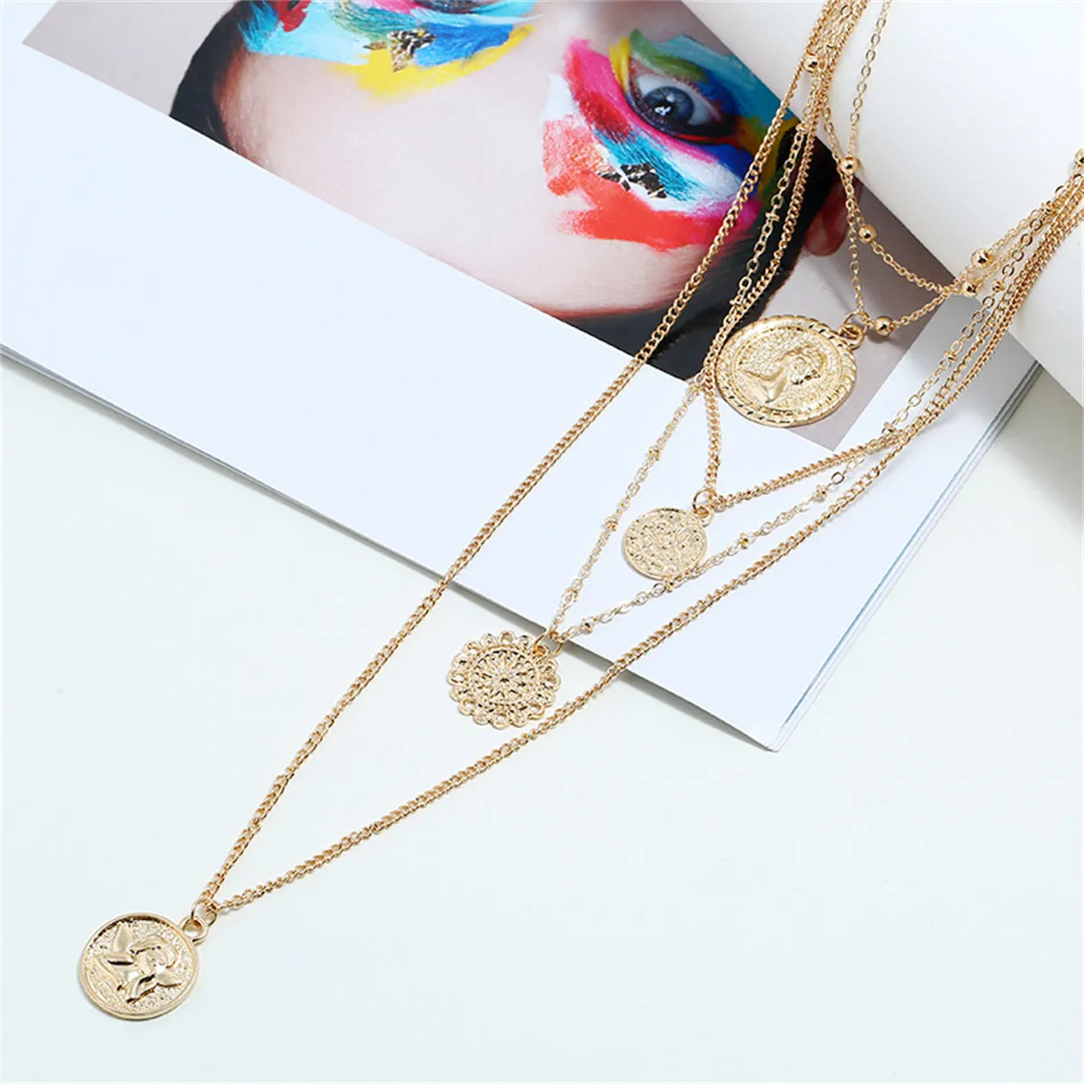 18K Gold-Plated Coin Layered Pendant Necklace