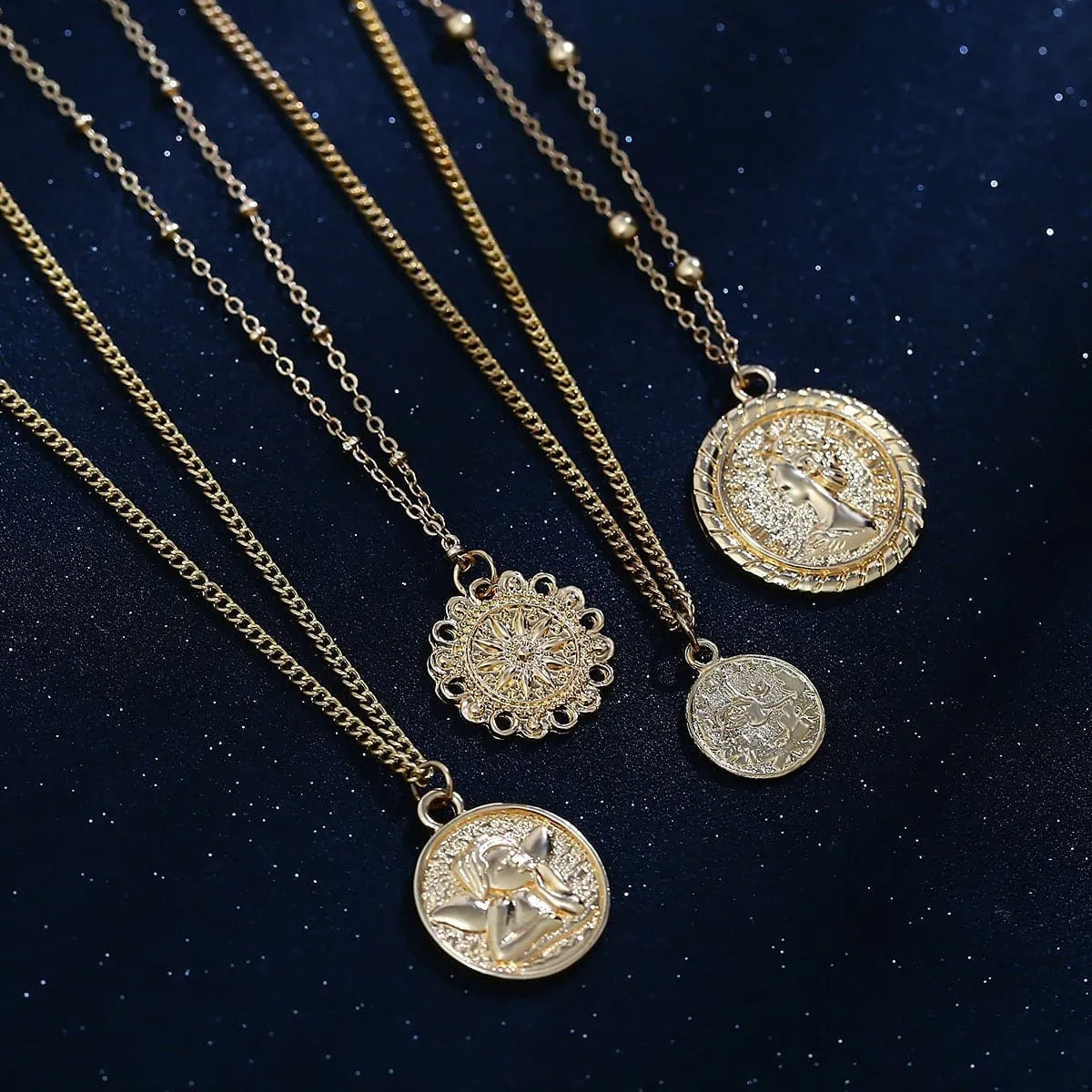 18K Gold-Plated Coin Layered Pendant Necklace