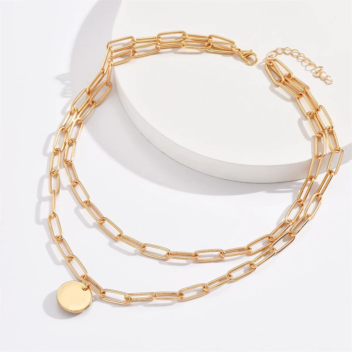 18K Gold-Plated Coin Paper Clip Chain Layered Pendant Necklace