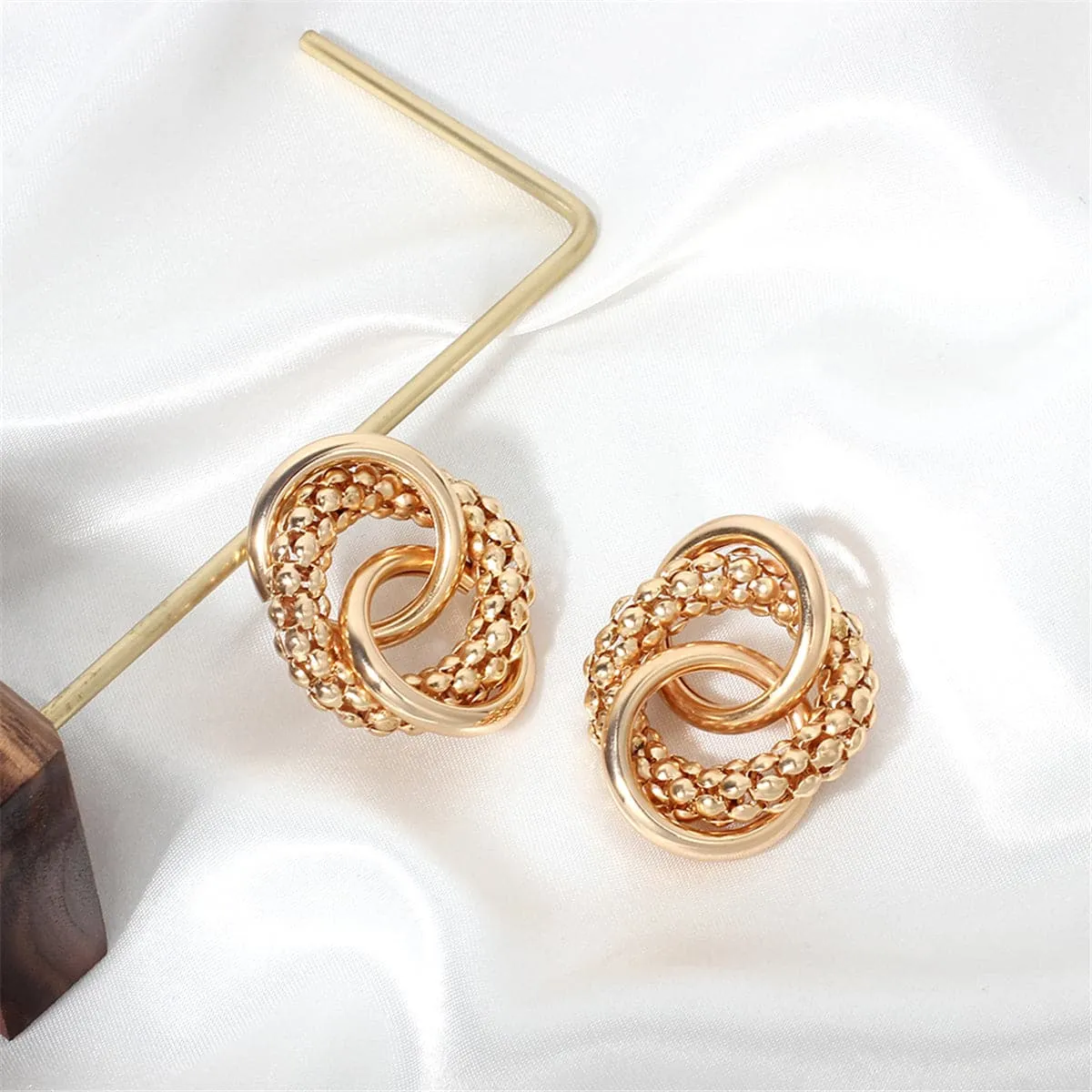18K Gold-Plated Crossing Ring Stud Earrings