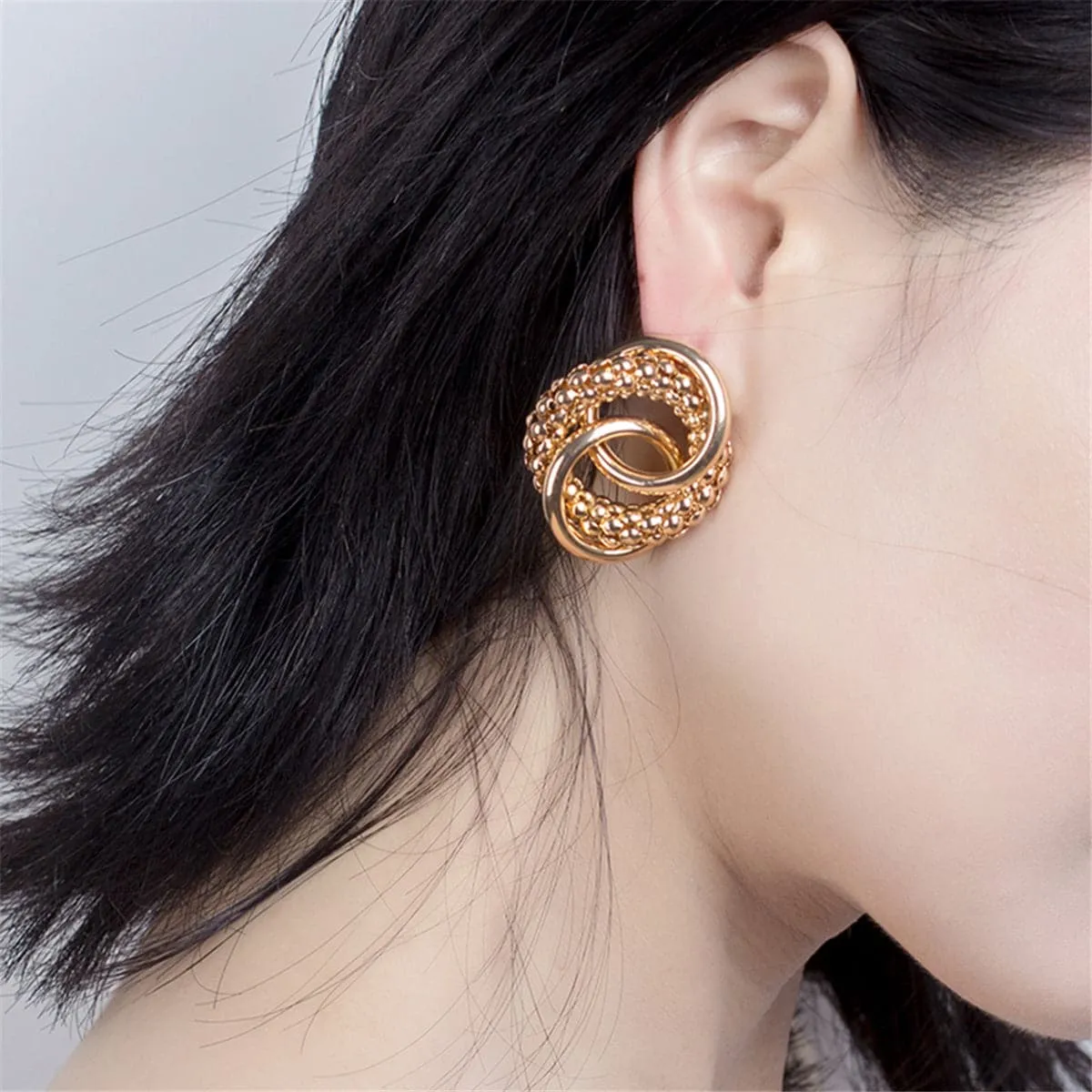 18K Gold-Plated Crossing Ring Stud Earrings