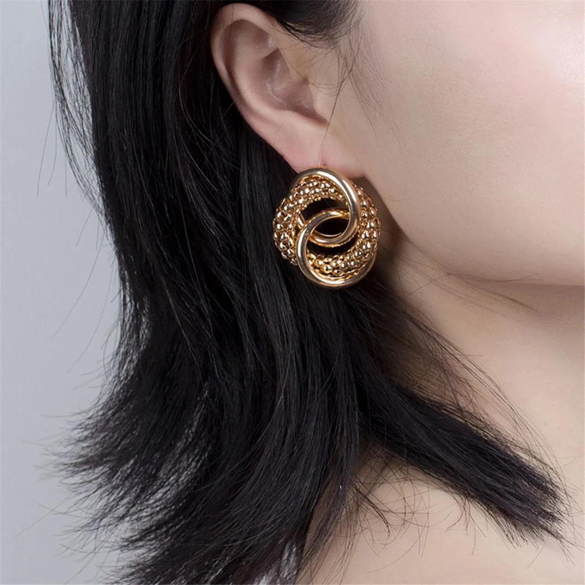 18K Gold-Plated Crossing Ring Stud Earrings