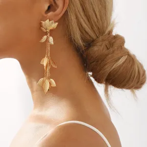 18K Gold Plated Lotus & Leaves Drop Earrings