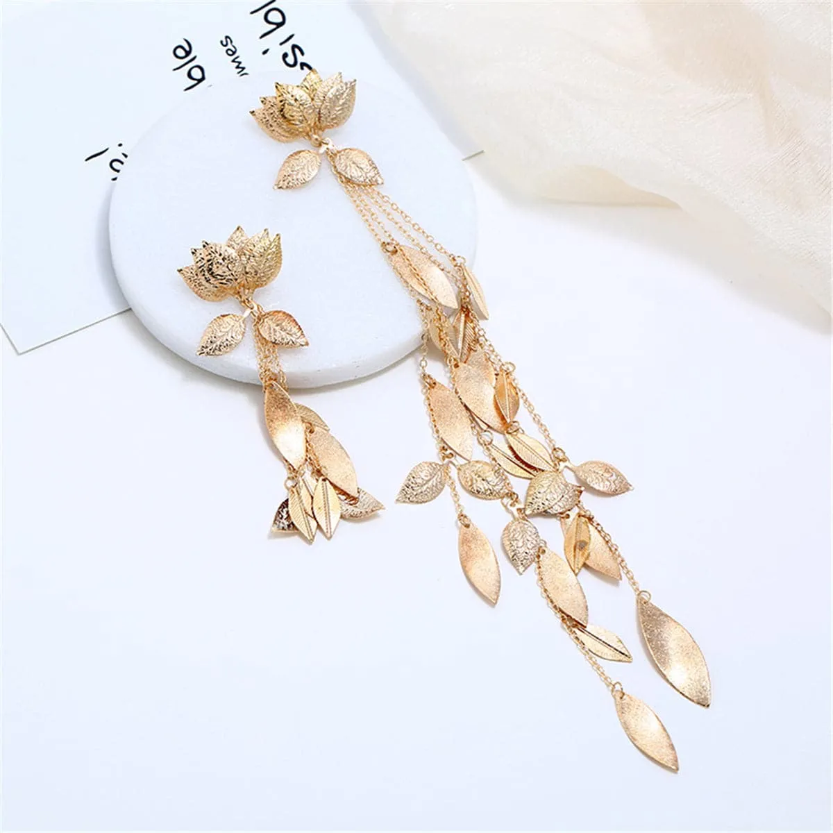 18K Gold Plated Lotus & Leaves Drop Earrings