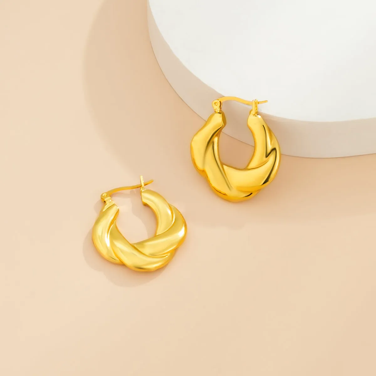 18K Gold-Plated Twist-Accent Huggie Earrings