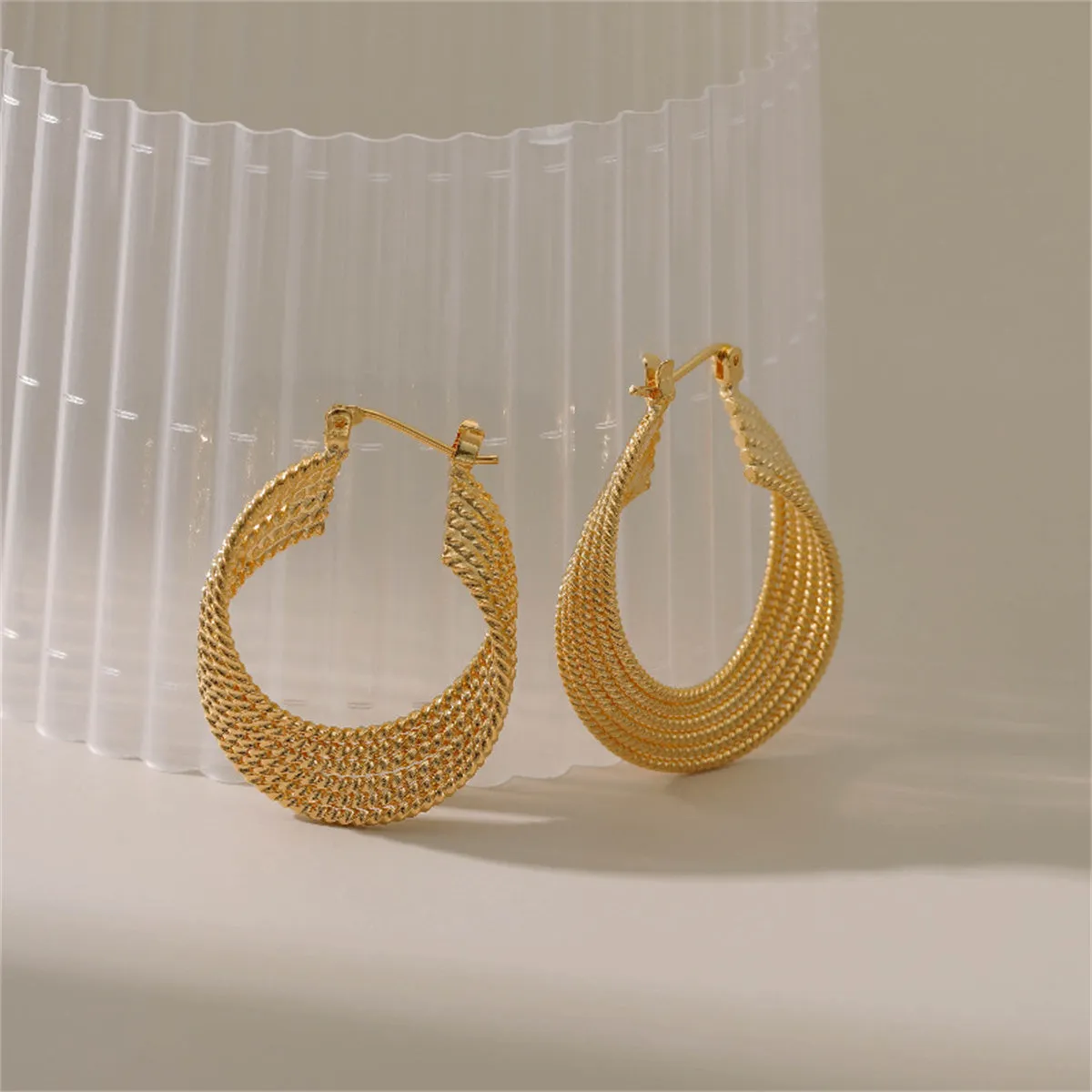 18K Gold-Plated Twisted Twine Huggie Earrings