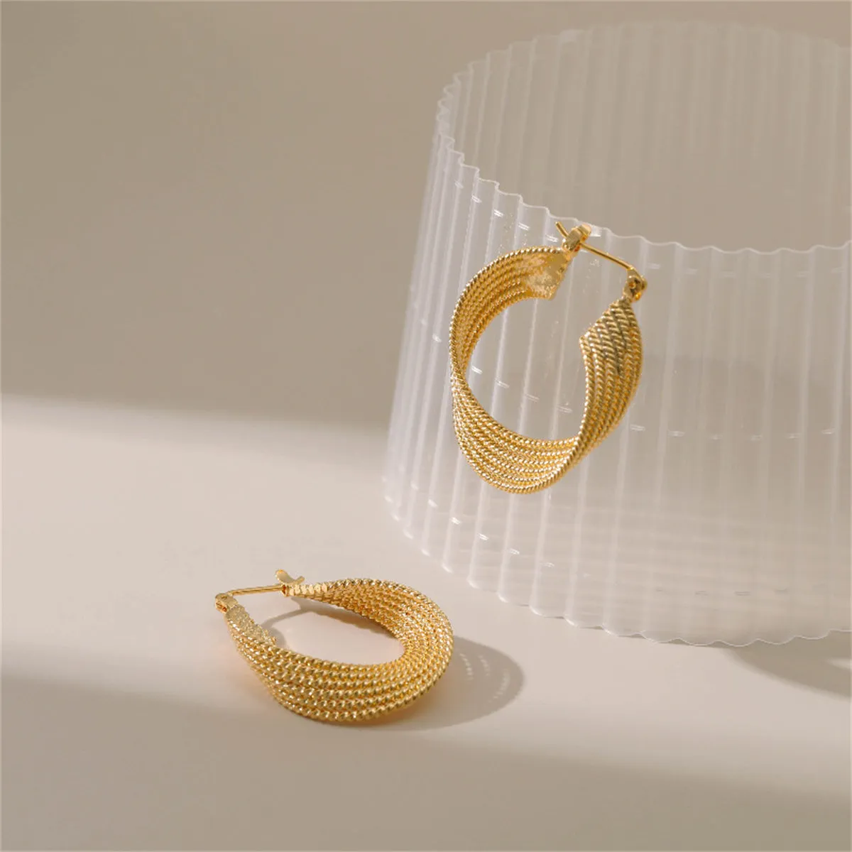 18K Gold-Plated Twisted Twine Huggie Earrings