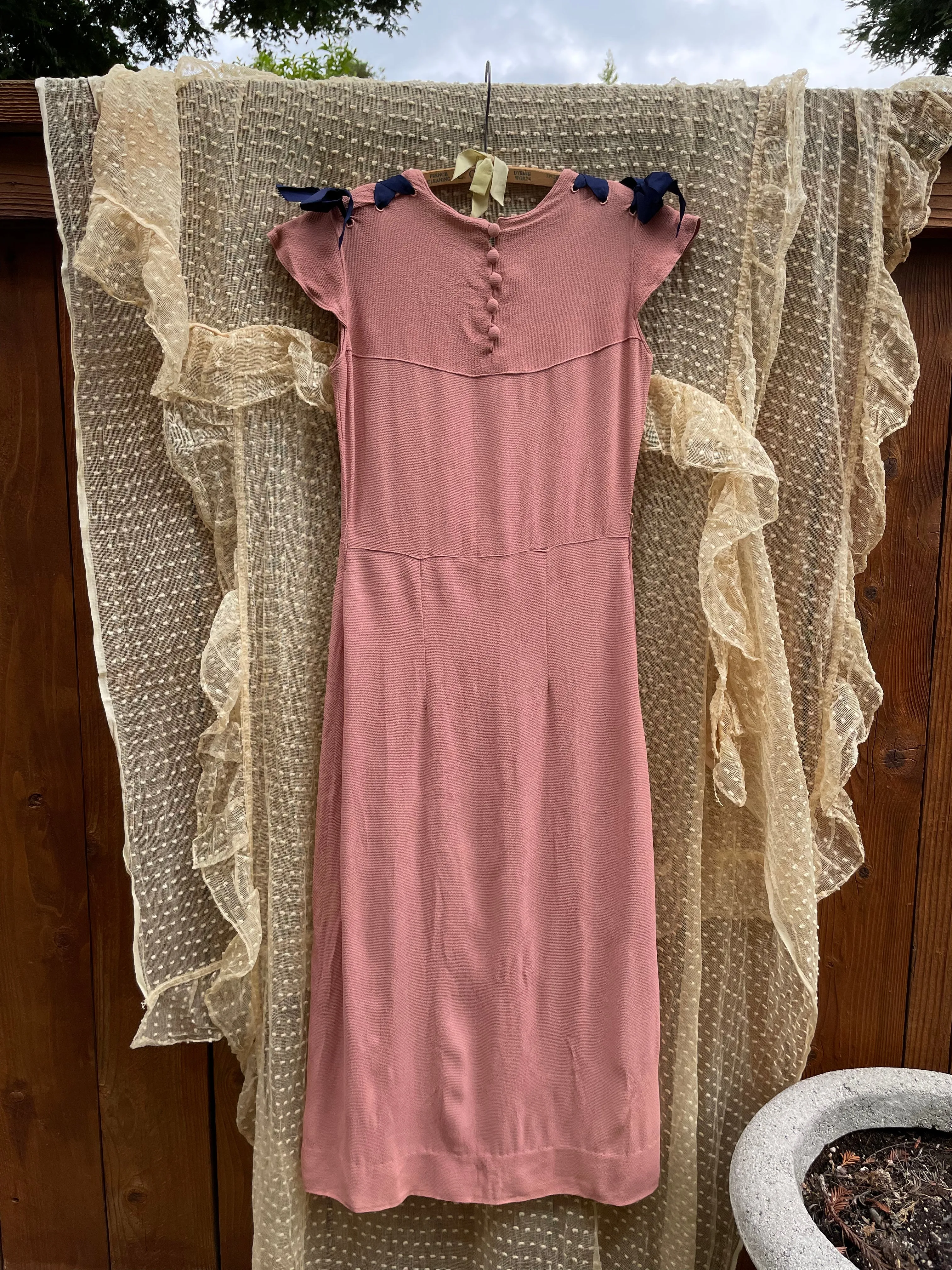 1930s Lace Up Crepe Midi Dress