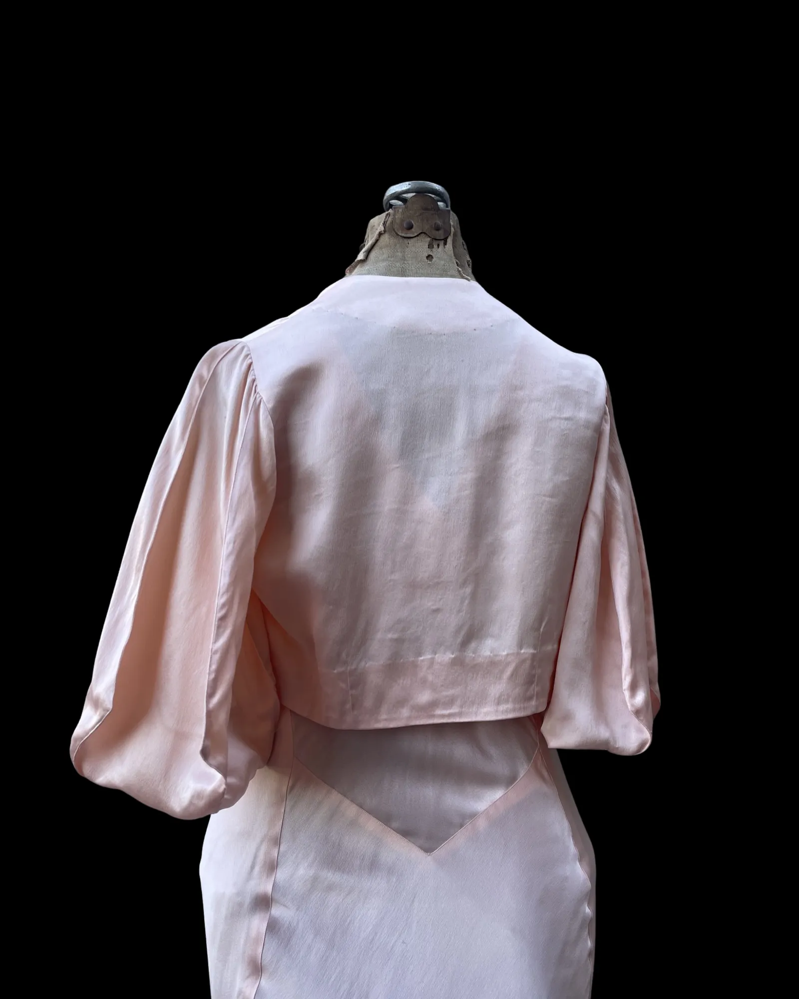 1930s Two Piece Ballet Pink Petal Sleeve Jacket & Bias Cut Dress