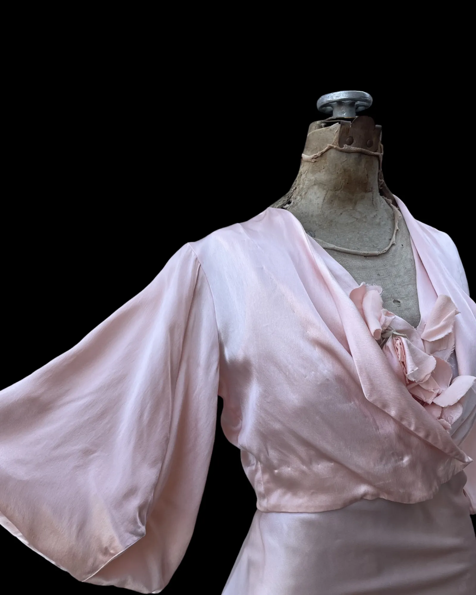 1930s Two Piece Ballet Pink Petal Sleeve Jacket & Bias Cut Dress