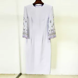 3/4 Sleeve Round-Neck Midi Dresses Tailored Formal Dress