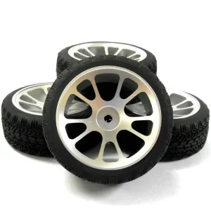 AA1010S 1/10 Scale RC Car On Road Wheel and Tread Tyre Silver Alloy 10 Spoke 4