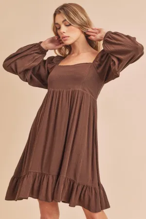 Aemi   Co Ruffled Hem Square Neck Balloon Sleeve Mini Dress