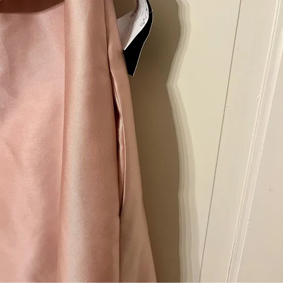 Alfred Sung Draped One-Shoulder Satin Maxi Dress Pockets Toasted Sugar 4‎ AS IS